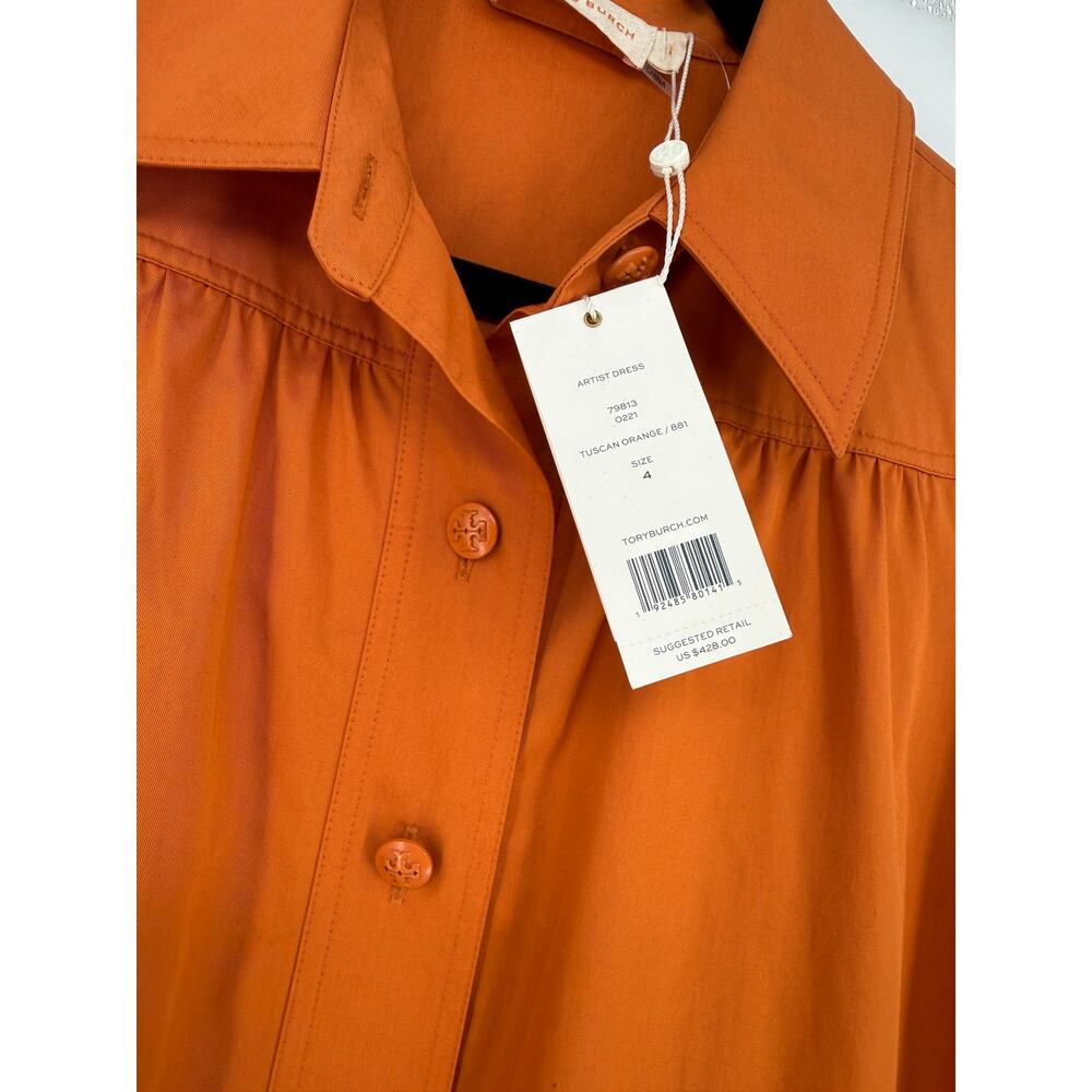Tory Burch Artist Dress Tuscan Orange Size 4 NWT Cotton POplin $428 - Picture 4 of 13